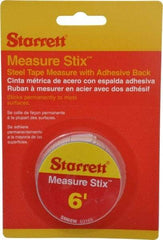 Starrett - 6 Ft. Long x 3/4 Inch Wide, 1/32 and 1/16 Inch Graduation, White, Steel Adhesive Tape Measure - Benchmark Tooling