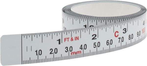 Starrett - 6 Ft. Long x 3/4 Inch Wide, 1/16 Inch Graduation, White, Steel Adhesive Tape Measure - Benchmark Tooling