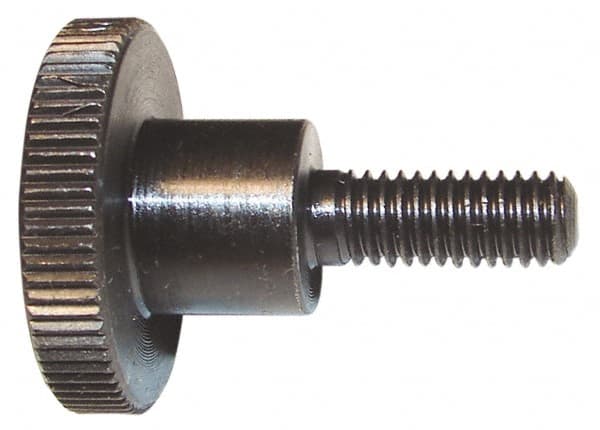 Morton Machine Works - M8x1.25 Knurled Shoulder Grade C-1018 Steel Thumb Screw - 30mm OAL, 30mm Head Diam x 6mm Head Height - Benchmark Tooling