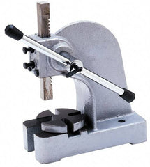 Interstate - 1-3/4" Ram, 6" Throat Depth, 3 Ton Manual Arbor Press - 12-1/2" Max Work Height x 12" Max Work Width, Single Leverage, 8" Base Width x 18" Base Depth - Benchmark Tooling