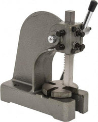 Interstate - 3/4" Ram, 3-1/4" Throat Depth, 1/2 Ton Manual Arbor Press - 4-1/2" Max Work Height x 6-1/2" Max Work Width, Single Leverage, 4" Base Width x 9-1/2" Base Depth - Benchmark Tooling