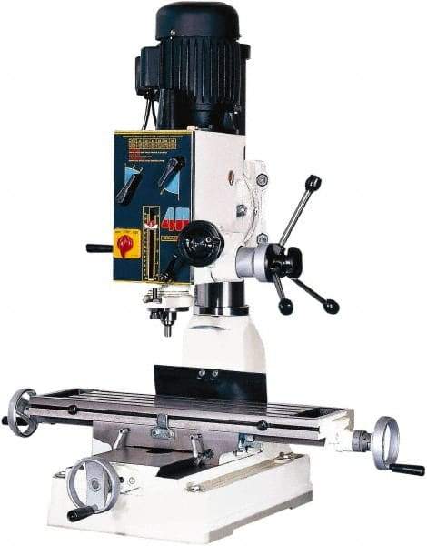 Rong Fu - 3 Phase, 20" Swing, Geared Head Mill Drill Machine - 28-3/4" Table Length x 8-1/4" Table Width, 18-1/8" Longitudinal Travel, 9" Cross Travel, 6 Spindle Speeds, 1 hp, 220 Volts - Benchmark Tooling