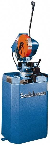 Scotchman - 2 Cutting Speeds, 10-3/4" Blade Diam, Cold Saw - 30 & 60 RPM Blade Speed, Floor Machine, 3 Phase, Compatible with Ferrous Material - Benchmark Tooling