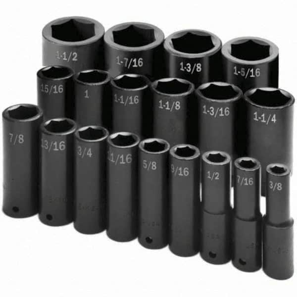 SK - 1/2" Drive Deep Impact Socket Set - 3/8 to 1-1/2", Inch Measurement Standard - Benchmark Tooling