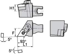 Kennametal - Left Hand Cut, Size KM25, DNMG 432 Insert Compatiblity, External Modular Turning & Profiling Cutting Unit Head - 16mm Ctr to Cutting Edge, 30mm Head Length, Through Coolant, Series Kenloc - Benchmark Tooling