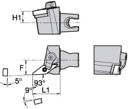Kennametal - Left Hand Cut, Size KM25, VN.. Insert Compatiblity, External Modular Turning & Profiling Cutting Unit Head - 16mm Ctr to Cutting Edge, 30mm Head Length, Through Coolant, Series Kenloc - Benchmark Tooling