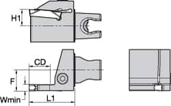 Kennametal - A4..05.. Insert, 35mm Head Length, 5mm Min Groove Width, Modular Grooving Cutting Unit Head - Right Hand Cut, System Size KM25, Series A4 - Benchmark Tooling
