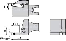 Kennametal - A4..03.. Insert, 30mm Head Length, 3mm Min Groove Width, Modular Grooving Cutting Unit Head - Left Hand Cut, System Size KM25, Series A4 - Benchmark Tooling