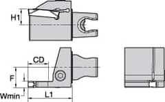 Kennametal - A4..04.. Insert, 30mm Head Length, 4mm Min Groove Width, Modular Grooving Cutting Unit Head - Right Hand Cut, System Size KM25, Series A4 - Benchmark Tooling