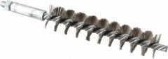 Schaefer Brush - 4" Brush Length, 7/8" Diam, Double Stem, Single Spiral Tube Brush - 6-1/4" Long, Stainless Steel, 1/4-28 Male Connection - Benchmark Tooling