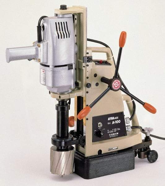 Nitto Kohki - 1-1/4" Chuck, 3" Travel, Portable Magnetic Drill Press - 330 RPM, 7.4 Amps, 2.5 hp, 1600 Watts, 230 Volts - Benchmark Tooling