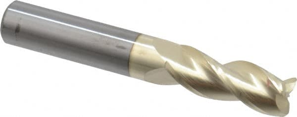 Accupro - 3/8", 3 Flute, Single End, Solid Carbide, 0.045" Corner Radius End Mill - 2-1/2" OAL, 37° Helix, Right Hand Flute, 1" LOC, Right Hand Cut - Benchmark Tooling