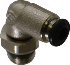 Alpha Technologies - 4mm Outside Diam, 1/8 Universal, Nickel Plated Brass Push-to-Connect Tube Male Swivel Elbow - 250 Max psi, Tube to Universal Thread Connection, Buna O-Ring - Benchmark Tooling