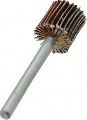 Merit Abrasives - 3/8" Diam x 3/8" Face Width, Extra Fine Aluminum Oxide Coated Mounted Flap Wheel - 1/8" Shank Mount, 320 Grit, Cloth Backing, 40,000 Max RPM - Benchmark Tooling