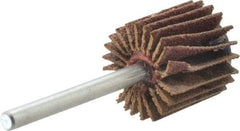Merit Abrasives - 5/8" Diam x 5/8" Face Width, Fine Aluminum Oxide Coated Mounted Flap Wheel - 1/8" Shank Mount, 120 Grit, Cloth Backing, 37,000 Max RPM - Benchmark Tooling