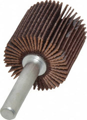 Merit Abrasives - 1" Diam x 1" Face Width, Fine Aluminum Oxide Coated Mounted Flap Wheel - 1/4" Shank Mount, 120 Grit, Cloth Backing, 30,000 Max RPM - Benchmark Tooling
