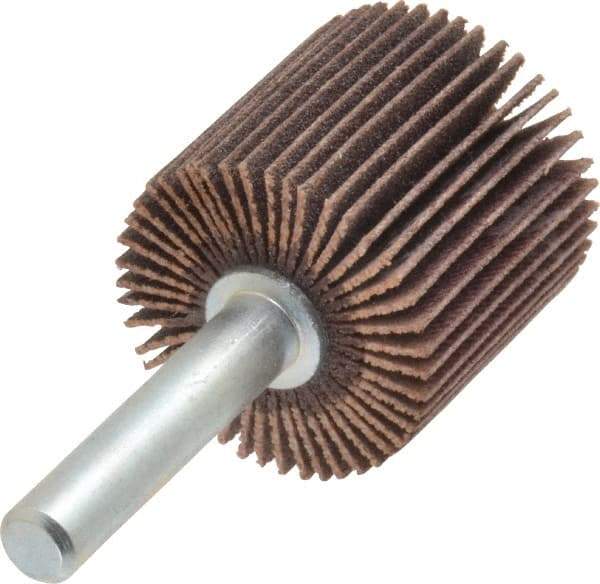 Merit Abrasives - 1" Diam x 1" Face Width, Very Fine Aluminum Oxide Coated Mounted Flap Wheel - 1/4" Shank Mount, 180 Grit, Cloth Backing, 30,000 Max RPM - Benchmark Tooling