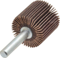 Merit Abrasives - 1" Diam x 1" Face Width, Very Fine Aluminum Oxide Coated Mounted Flap Wheel - 1/4" Shank Mount, 180 Grit, Cloth Backing, 30,000 Max RPM - Benchmark Tooling
