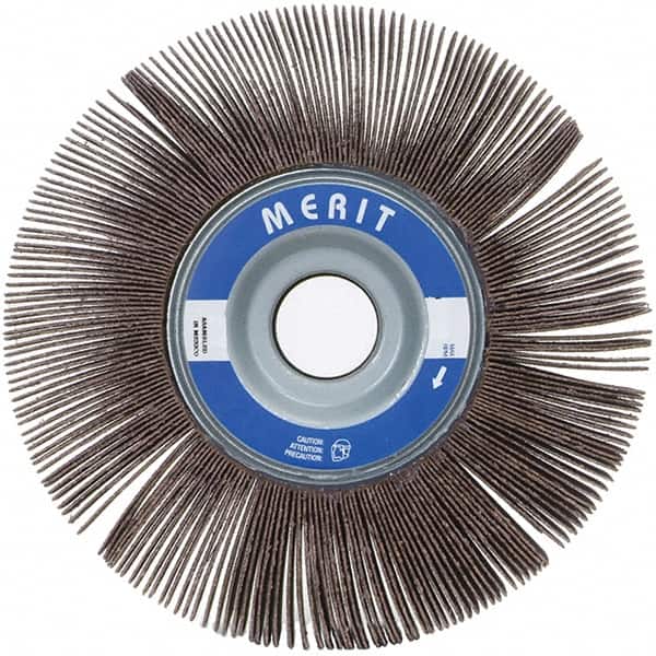 Merit Abrasives - 3-1/2" Diam, 120 Grit Ceramic Unmounted Flap Wheel - 5/8" Hole, 1" Wide, Coated, Fine Grade, 12,000 Max RPM , Cloth Backing - Benchmark Tooling
