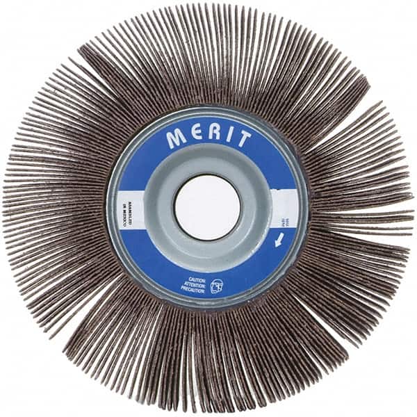 Merit Abrasives - 3-1/2" Diam, 60 Grit Ceramic Unmounted Flap Wheel - 5/8" Hole, 2" Wide, Coated, Medium Grade, 12,000 Max RPM , Cloth Backing - Benchmark Tooling