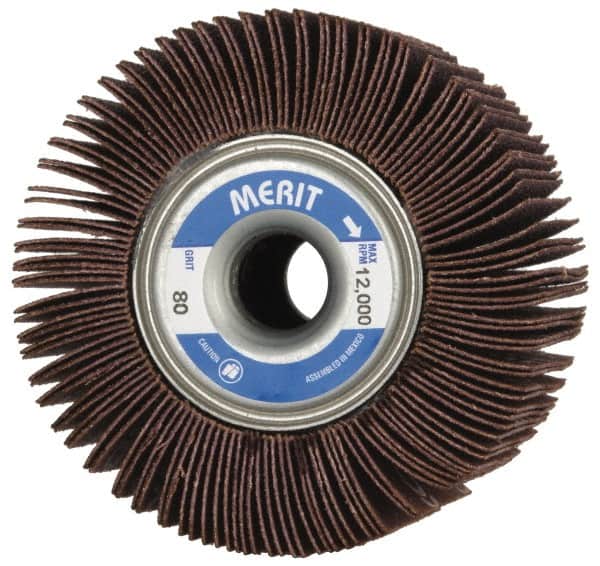 Merit Abrasives - 3-1/2" Diam, 80 Grit Ceramic Unmounted Flap Wheel - 5/8" Hole, 2" Wide, Coated, Medium Grade, 12,000 Max RPM , Cloth Backing - Benchmark Tooling