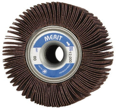 Merit Abrasives - 3-1/2" Diam, 80 Grit Ceramic Unmounted Flap Wheel - 5/8" Hole, 2" Wide, Coated, Medium Grade, 12,000 Max RPM , Cloth Backing - Benchmark Tooling