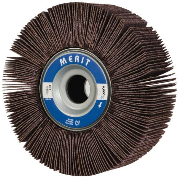 Merit Abrasives - 6" Diam, 60 Grit Aluminum Oxide Unmounted Flap Wheel - 1" Hole, 2" Wide, Coated, Medium Grade, 6,000 Max RPM , Cloth Backing - Benchmark Tooling