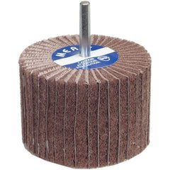 Merit Abrasives - 2" Diam x 1" Face Width, Extra Fine Aluminum Oxide Nonwoven & Coated Mounted Flap Wheel - 1/4" Shank Mount, 320 Grit, Interleaf, X Weighted Cloth Backing, 12,000 Max RPM - Benchmark Tooling