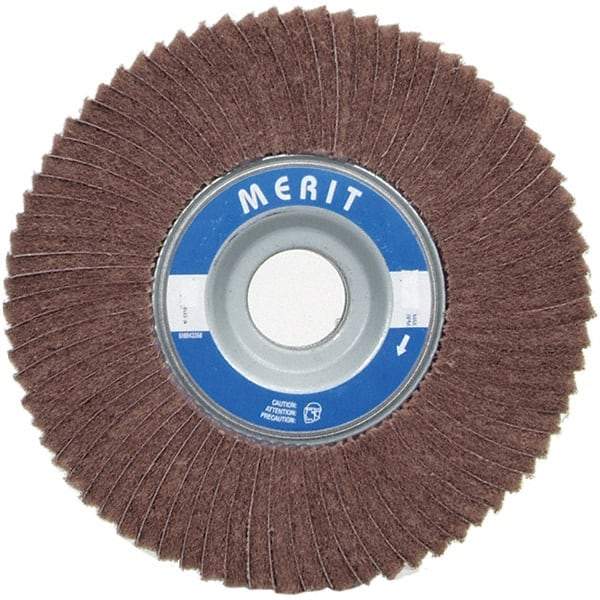 Merit Abrasives - 6" Diam, 60 Grit Ceramic Interleaf Flap Wheel - 1" Hole, 1" Wide, Coated, Medium Grade, 6,000 Max RPM , Cloth Backing - Benchmark Tooling