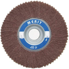 Merit Abrasives - 6" Diam, 180 Grit Ceramic Interleaf Flap Wheel - 1" Hole, 1" Wide, Coated, Very Fine Grade, 6,000 Max RPM , Cloth Backing - Benchmark Tooling