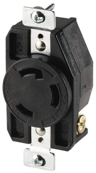 Cooper Wiring Devices - 480 VAC, 30 Amp, L8-30R NEMA, Self Grounding Receptacle - 2 Poles, 3 Wire, Female End, Black - Benchmark Tooling