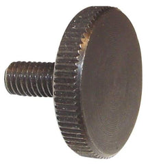 Morton Machine Works - M8x1.25 Knurled Shoulderless Grade C-1018 Steel Thumb Screw - 22mm OAL, 30mm Head Diam x 6mm Head Height, Black Oxide Finish - Benchmark Tooling