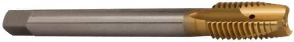 OSG - 1/2-13 UNC, 3 Flute, TiN Finish, Vanadium High Speed Steel Spiral Point Tap - Plug Chamfer, Right Hand Thread, 110mm OAL, 1-21/32" Thread Length, 0.367" Shank Diam, 2B Class of Fit - Exact Industrial Supply
