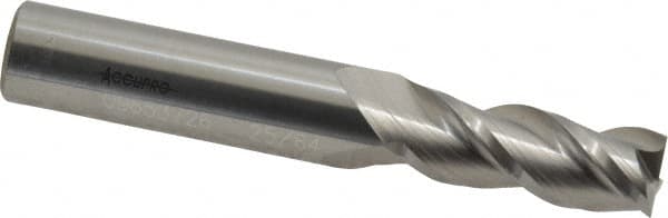 Accupro - 25/64", 1" LOC, 7/16" Shank Diam, 2-3/4" OAL, 3 Flute, Solid Carbide Square End Mill - Single End, Uncoated, Spiral Flute, 40° Helix, Centercutting, Right Hand Cut, Right Hand Flute - Benchmark Tooling