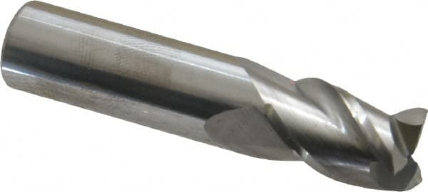 Accupro - 7/16", 5/8" LOC, 7/16" Shank Diam, 2" OAL, 3 Flute, Solid Carbide Square End Mill - Single End, Uncoated, Spiral Flute, 40° Helix, Centercutting, Right Hand Cut, Right Hand Flute - Benchmark Tooling