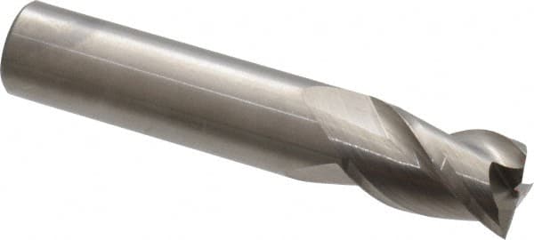 Accupro - 9/16", 7/8" LOC, 9/16" Shank Diam, 3" OAL, 3 Flute, Solid Carbide Square End Mill - Single End, Uncoated, Spiral Flute, 40° Helix, Centercutting, Right Hand Cut, Right Hand Flute - Benchmark Tooling