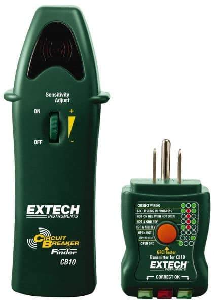 Extech - 110 to 125 VAC, 47 to 63 Hz, LED Display Circuit Breaker Finder - 9 Volt, Includes Battery, GFCI Transmitter, Receiver - Benchmark Tooling