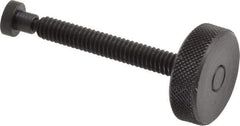 Gibraltar - 1/4-20 Knurled Shoulderless Swivel Pad Tip Grade C-12L14 Steel Thumb Screw - 2.4" OAL, 1" Head Diam x 5/16" Head Height, Black Oxide Finish - Benchmark Tooling