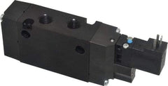 Parker - 1/4", 4-Way Body Ported Stacking Solenoid Valve - 120 VAC, 1.4 CV Rate, Air Return, 2.4" High x 5.78" Long - Benchmark Tooling