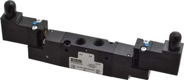 Parker - 1/8", 4-Way Body Ported Stacking Solenoid Valve - 24 VDC, 0.75 CV Rate, 2.14" High x 6.44" Long - Benchmark Tooling