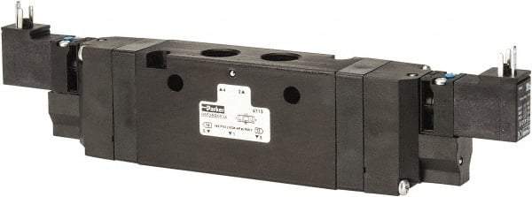 Parker - 4-Way Body Ported Stacking Solenoid Valve - 120 VAC, 2.1 CV Rate, 9.35" Long - Benchmark Tooling