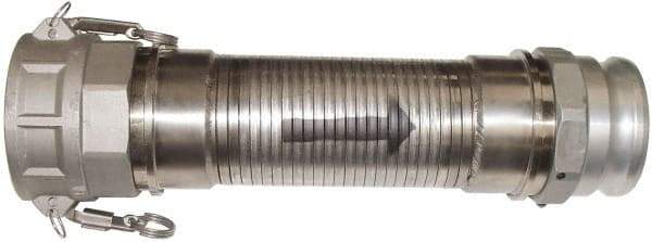 Kuriyama of America - 240" OAL, 3" ID, Flexible Metal Hose Assembly - 3" Fitting, Part A Adapter x Part D Coupler End Connections, Aluminum Fitting, 304 Stainless Steel Hose - Benchmark Tooling