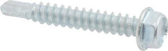 Value Collection - #12, Hex Washer Head, Hex Drive, 1-1/2" Length Under Head, #3 Point, Self Drilling Screw - Grade 2 Steel, Zinc-Plated Finish - Benchmark Tooling
