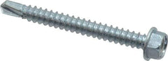 Value Collection - #12, Hex Washer Head, Hex Drive, 2" Length Under Head, #3 Point, Self Drilling Screw - Grade 2 Steel, Zinc-Plated Finish - Benchmark Tooling