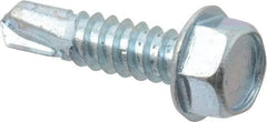 Value Collection - #14, Hex Washer Head, Hex Drive, 1" Length Under Head, #3 Point, Self Drilling Screw - Grade 2 Steel, Zinc-Plated Finish - Benchmark Tooling