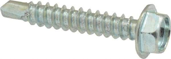 Value Collection - #8, Hex Washer Head, Hex Drive, 1" Length Under Head, #2 Point, Self Drilling Screw - Grade 2 Steel, Zinc-Plated Finish - Benchmark Tooling