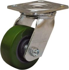 Hamilton - 4" Diam x 1-1/2" Wide x 5-5/8" OAH Top Plate Mount Swivel Caster - Polyurethane Mold onto Cast Iron Center, 550 Lb Capacity, Straight Roller Bearing, 4 x 4-1/2" Plate - Benchmark Tooling