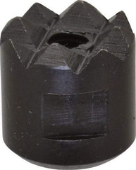 Fairlane - 10-32 Thread, 1/2" Diam, 1/2" High, Threaded, Coarse Tooth Grade Diamond Serration Tooth Pattern, High Speed Steel, Round Positioning Gripper - 3/16" Flat Width, Black Oxide Coated - Benchmark Tooling