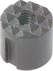 Fairlane - 10-32 Thread, 1/2" Diam, 1/2" High, Threaded, Fine Tooth Grade Diamond Serration Tooth Pattern, High Speed Steel, Round Positioning Gripper - 0.13" Flat Width, Black Oxide Coated - Benchmark Tooling