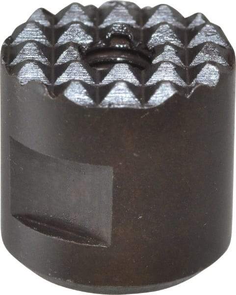 Fairlane - 10-32 Thread, 1/2" Diam, 1/2" High, Threaded, Extra Fine Tooth Grade Diamond Serration Tooth Pattern, High Speed Steel, Round Positioning Gripper - 3/16" Flat Width, Black Oxide Coated - Benchmark Tooling